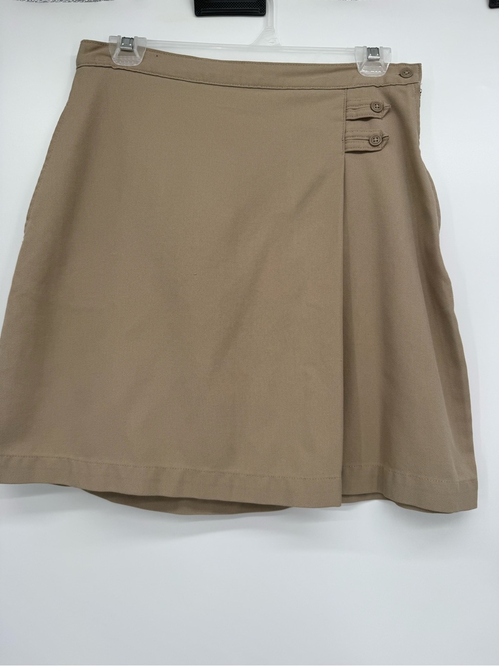 Lands' End Tan Wrap-Style Mini Skirt with Button Tabs